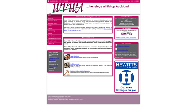 Screenshot of the Wear Valley Women's Aid Limited website