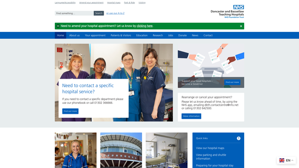 Screenshot of the Doncaster And Bassetlaw Hospitals NHS Foundation Trust Charitable Fund website