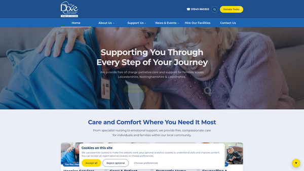 Screenshot of the Dove Cottage Day Hospice website