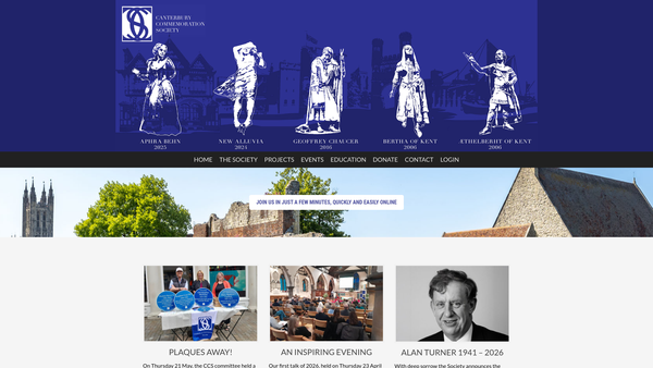 Screenshot of the Canterbury Commemoration Society website