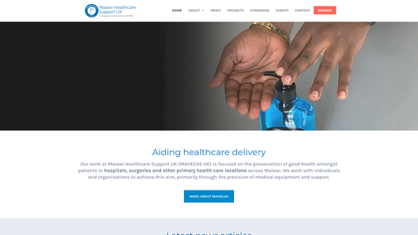 Screenshot of the Malawi Health Care Support (UK) website