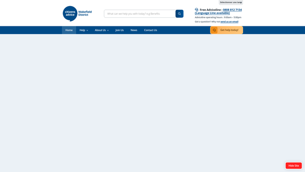 Screenshot of the Wakefield District Citizens Advice Bureaux website