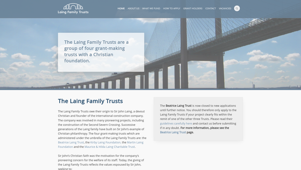 Screenshot of the The Maurice And Hilda Laing Charitable Trust website