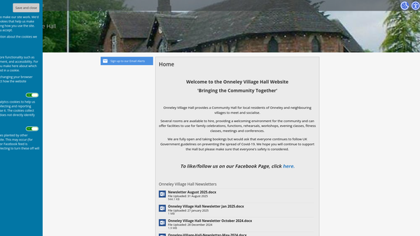 Screenshot of the Onneley Village Hall website