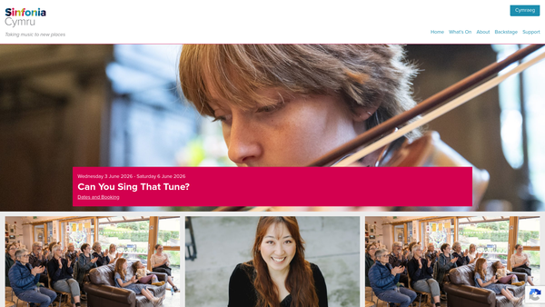 Screenshot of the Sinfonia Cymru website