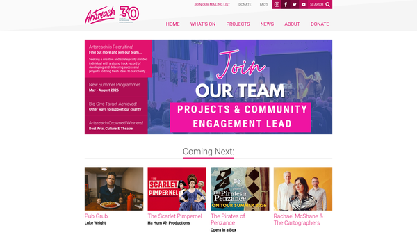 Screenshot of the Artsreach website