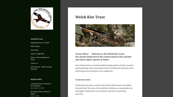 Screenshot of the The Welsh Kite Trust/ymddiriedolaeth Barcudiaid Cymru website