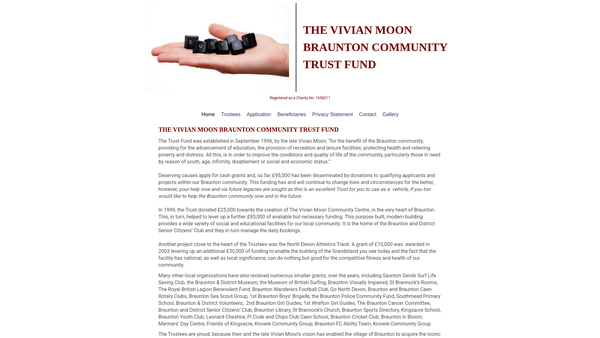Screenshot of the The Vivian Moon Braunton Community Trust Fund website