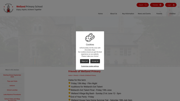 Screenshot of the Welland Primary School Parent Teacher Association website