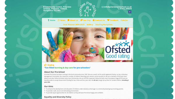 Screenshot of the Priorslee Pre-School website