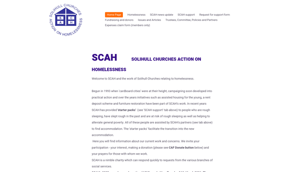 Screenshot of the Solihull Churches Action On Homelessness website