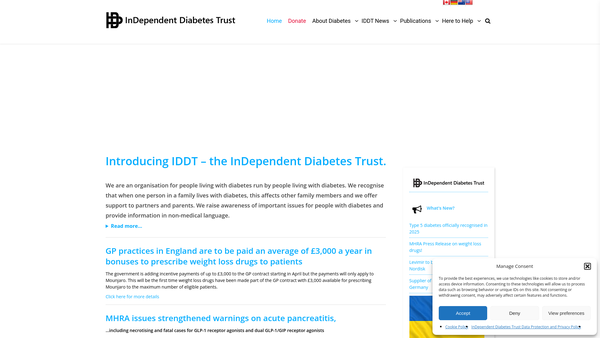 Screenshot of the The Insulin Dependent Diabetes Trust website