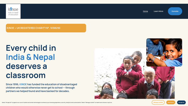 Screenshot of the Kids In Need Of Education website