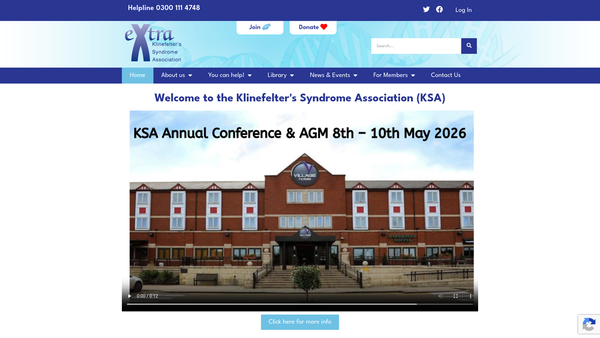 Screenshot of the Klinefelter's Syndrome Association website