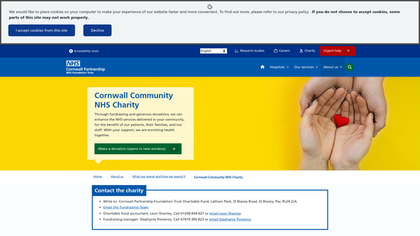Screenshot of the Cornwall Partnership Foundation Trust Charitable Fund website