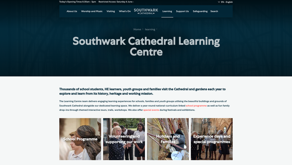 Screenshot of the The Southwark Cathedral Education Trust website
