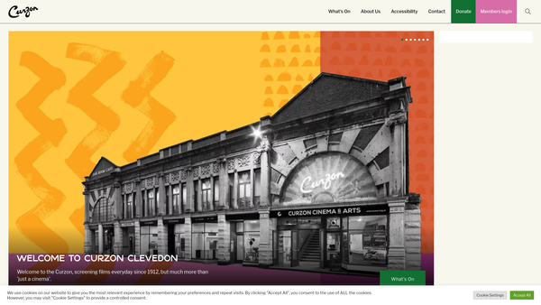 Screenshot of the Curzon Clevedon Community Centre For The Arts website