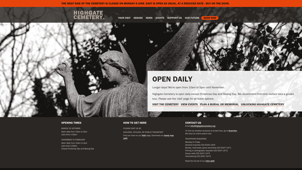 Screenshot of the Friends Of Highgate Cemetery Trust website