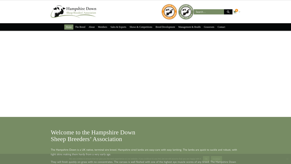 Screenshot of the The Hampshire Down Sheep Breeders Association website
