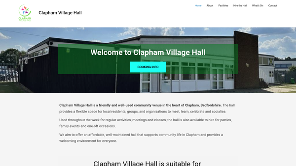 Screenshot of the Clapham Village Hall website