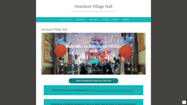Screenshot of the Swarland Village Hall website