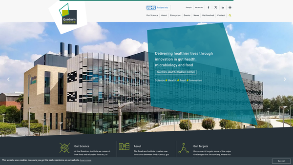 Screenshot of the Quadram Institute Bioscience website