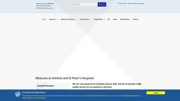 Screenshot of the The Ashford And St Peter's Hospitals Charitable Fund website