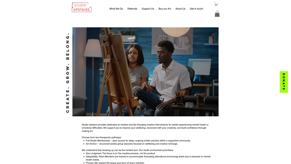 Screenshot of the Studio Upstairs website