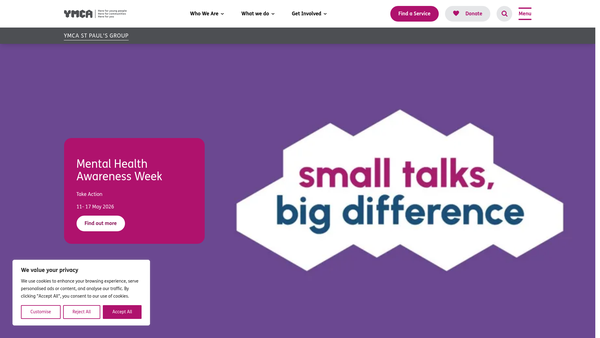 Screenshot of the West London YMCA website