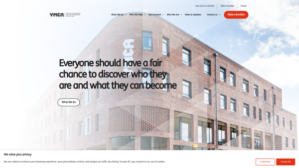 Screenshot of the Grimsby Cleethorpes And Humber Region YMCA website