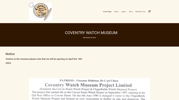 Screenshot of the Coventry Watch Museum Project Limited website