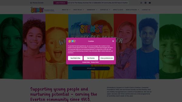 Screenshot of the Shrewsbury House website
