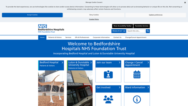 Screenshot of the Bedfordshire Hospitals NHS Charity website