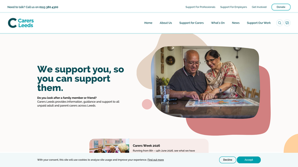 Screenshot of the Carers Leeds website