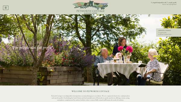 Screenshot of the Petworth Cottage Nursing Home website