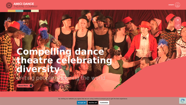 Screenshot of the Amici Dance Theatre Company website