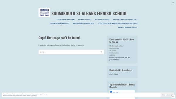 Screenshot of the St Albans Finnish School website