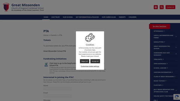 Screenshot of the Great Missenden Church Of England Combined School Parent Teacher Association website