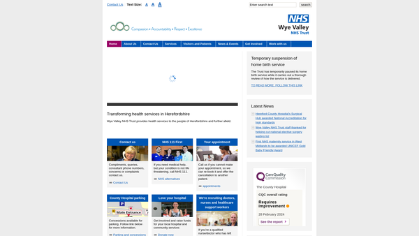 Screenshot of the Wye Valley NHS Trust Umbrella Charity website