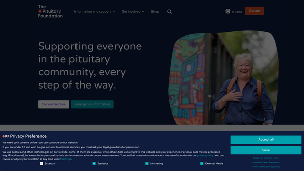 Screenshot of the The Pituitary Foundation website