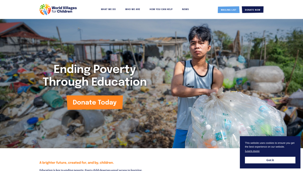 Screenshot of the World Villages For Children website