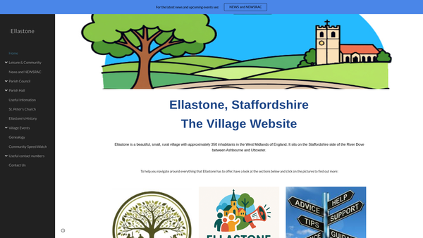 Screenshot of the Ellastone Parish Hall Committee website