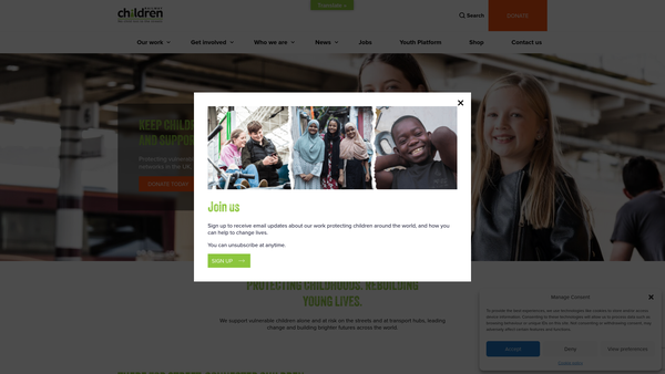 Screenshot of the The Railway Children website