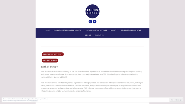 Screenshot of the Faith In Europe website