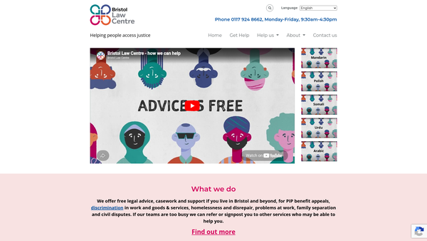 Screenshot of the Bristol Law Centre website