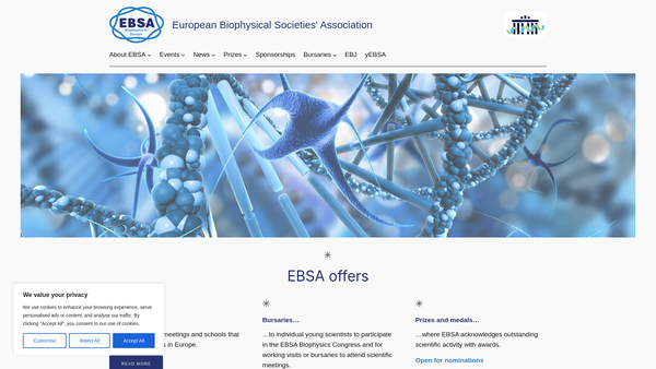 Screenshot of the The European Biophysical Societies' Association website
