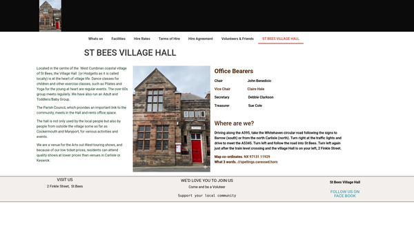 Screenshot of the St Bees Village Hall Management Committee website