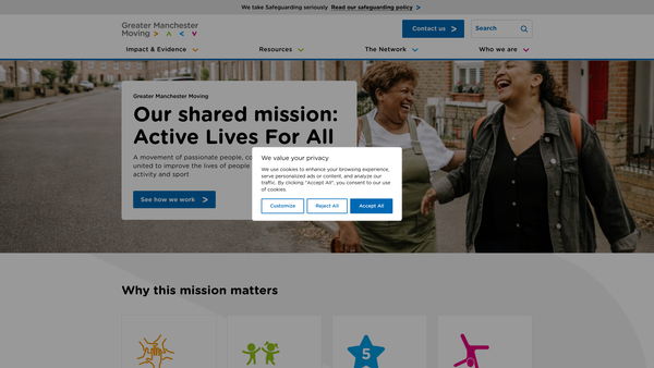 Screenshot of the Greater Manchester Sports Partnership website