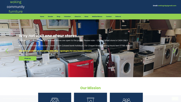 Screenshot of the The Woking Community Furniture Project website