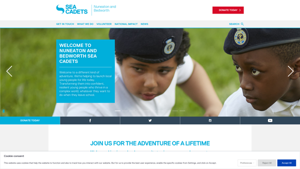 Screenshot of the Nuneaton And Bedworth Unit 616 Of The Sea Cadet Corps website